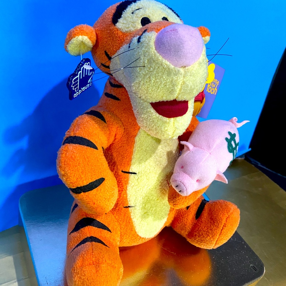 DISNEY NWT WINNIE THE POOH TIGGER PLUSH COIN PIGGY BANK w/STOPPER APPLAUSE 10” - Picture 4 of 16